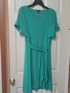 Chaps Green Short-Sleeve Tie Wrap Dress